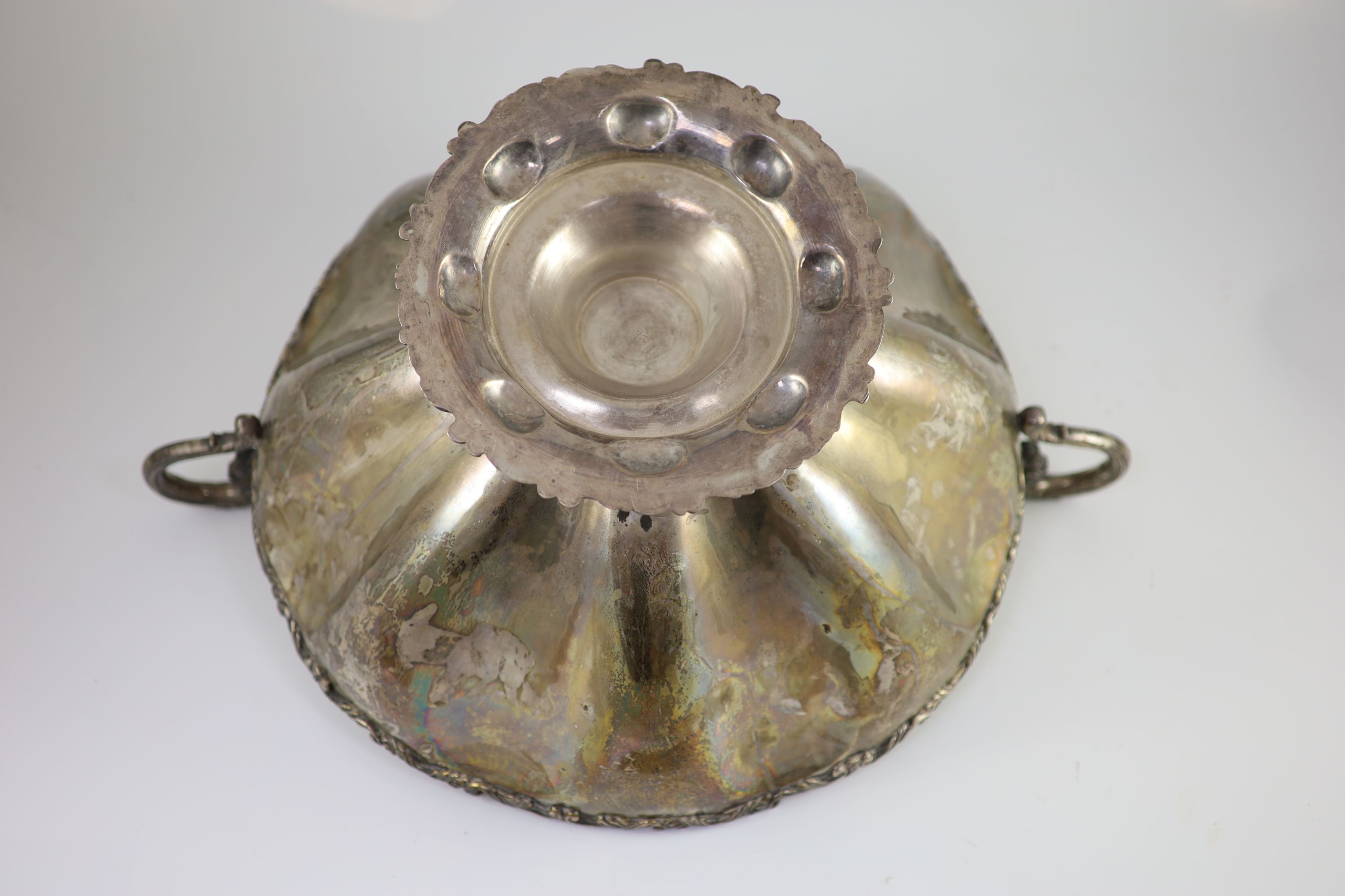 A large Mexican sterling silver two handled pedestal punch bowl